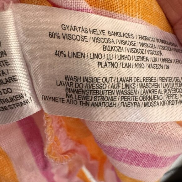 Primark Womens Swim Cover Button Up Shirt Sunset Stripes Large Pink Orange Linen - Picture 7 of 8